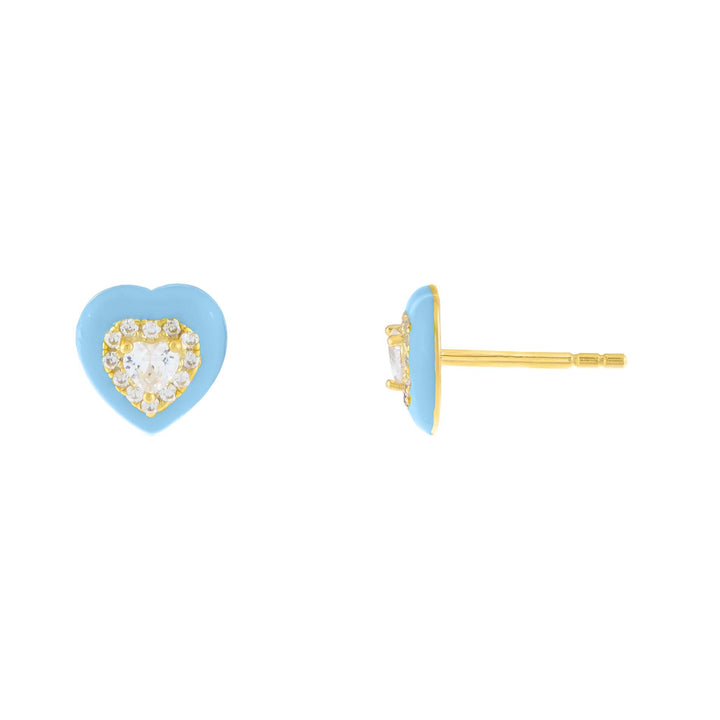 Light Blue Enamel CZ Heart Stud Earring - Adina Eden's Jewels