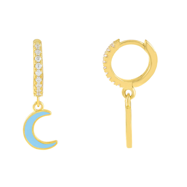 CZ Enamel Moon Huggie Earring - Adina Eden's Jewels