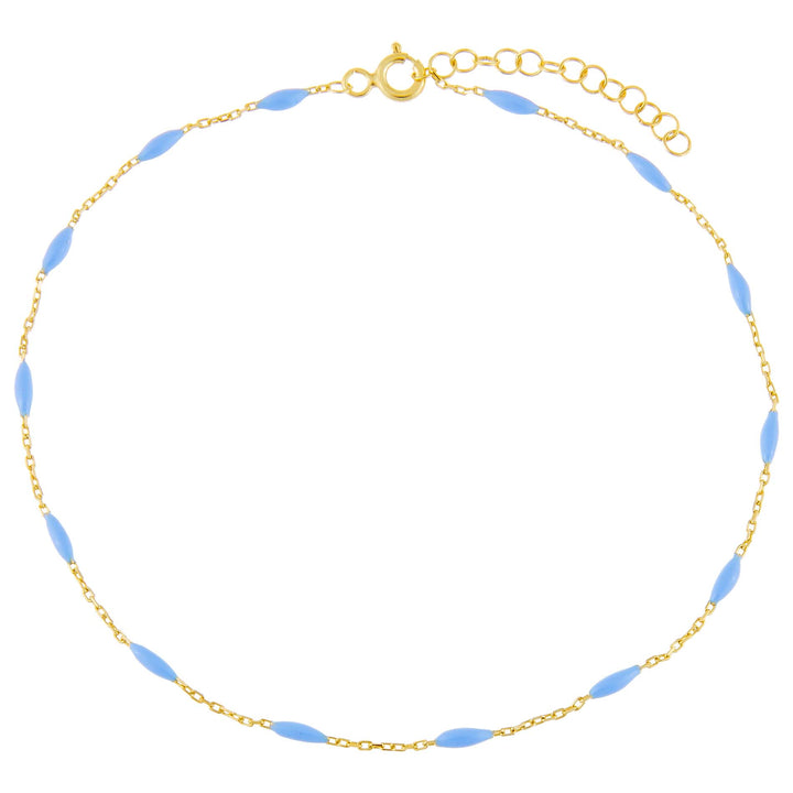Light Blue Colored Enamel Bead Anklet - Adina Eden's Jewels