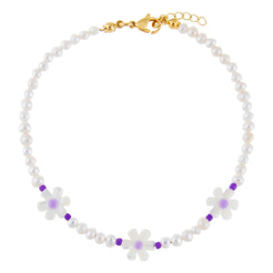 Lilac Pastel Daisy Beaded Anklet - Adina Eden's Jewels