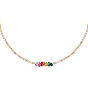 Multi-Color CZ Multi Color Scattered Baguette Tennis Choker - Adina Eden's Jewels