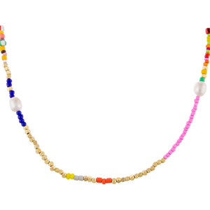 Multi-Color Multi Color Beaded X Pearl Necklace - Adina Eden's Jewels