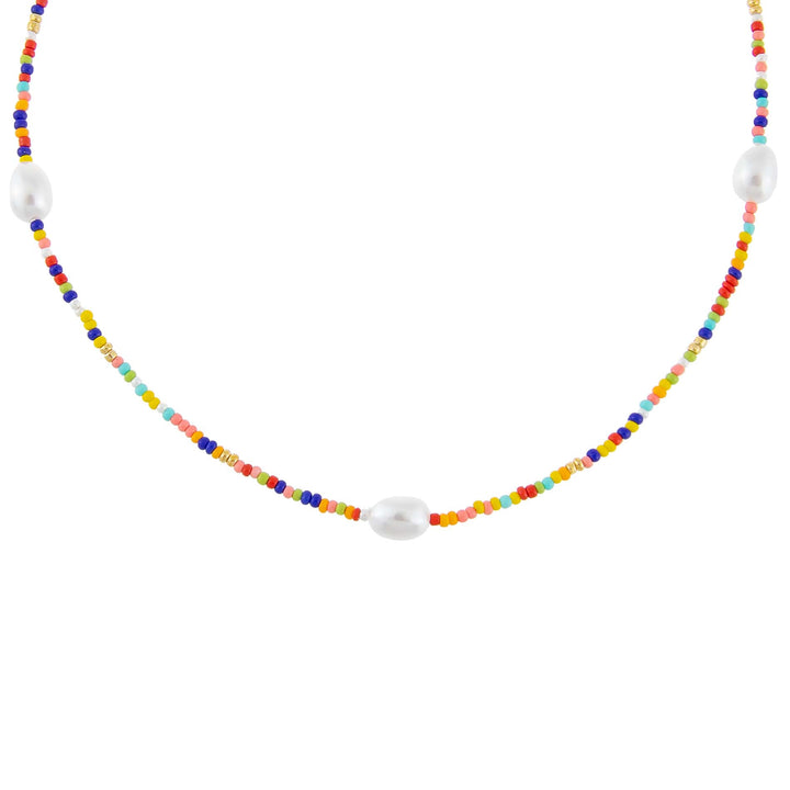 Multi-Color Triple Pearl Rainbow Bead Necklace - Adina Eden's Jewels