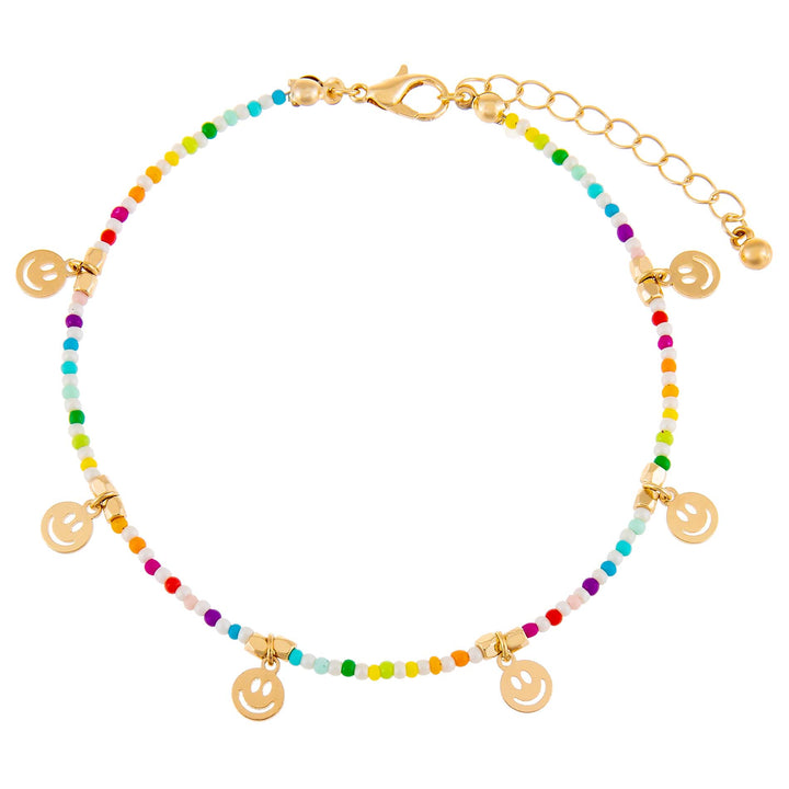 Multi-Color Rainbow Smiley Face Beaded Anklet - Adina Eden's Jewels