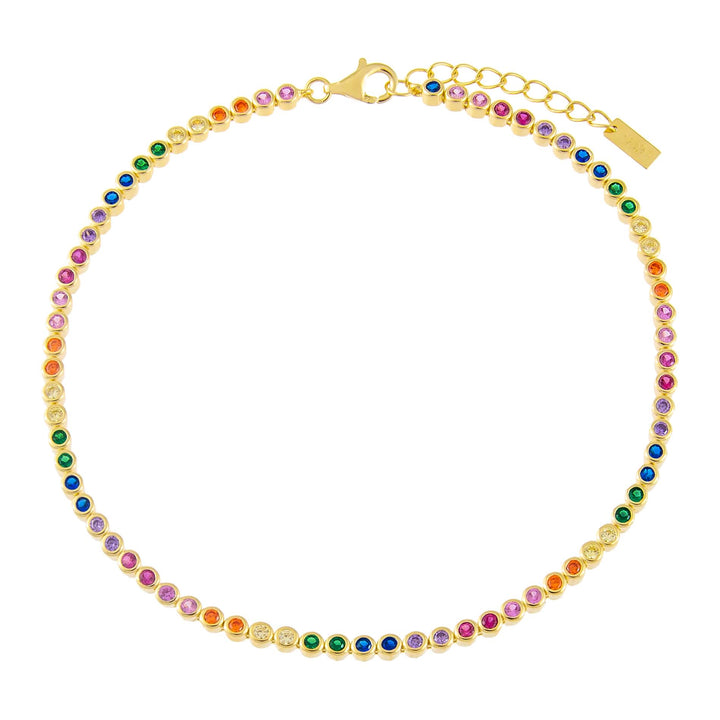 Multi-Color Thin Bezel Rainbow Tennis Anklet - Adina Eden's Jewels
