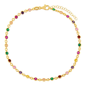 Multi-Color CZ Multi-Color Bezel Anklet - Adina Eden's Jewels