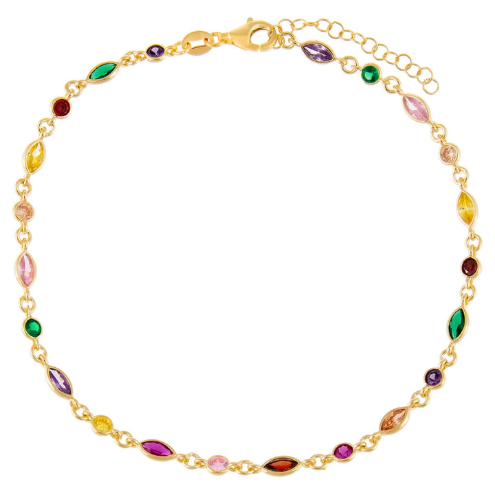 Multi-Color CZ Bezel Colored Marquise Anklet - Adina Eden's Jewels
