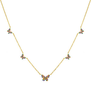 Multi-Color Pavé Rainbow 5 Butterfly Necklace - Adina Eden's Jewels