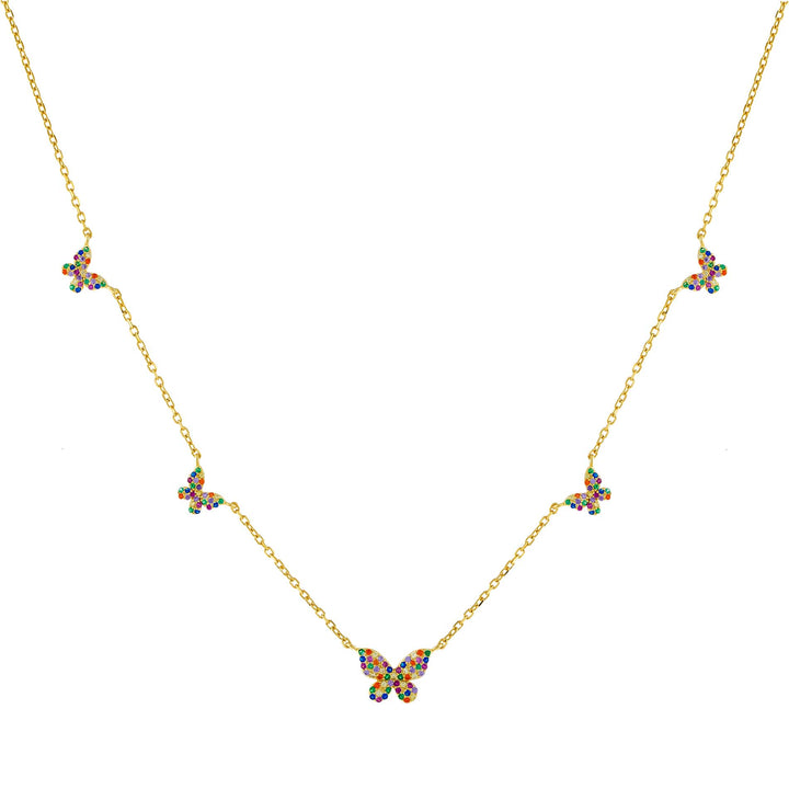 Multi-Color Pavé Rainbow 5 Butterfly Necklace - Adina Eden's Jewels