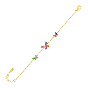 Multi-Color Pavé Rainbow Triple Butterfly Bracelet - Adina Eden's Jewels