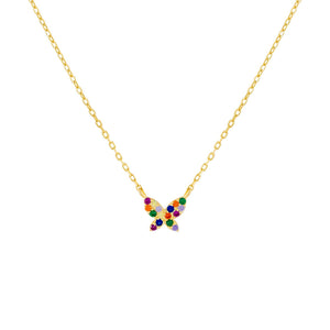 Multi-Color Pavé Rainbow Butterfly Necklace - Adina Eden's Jewels