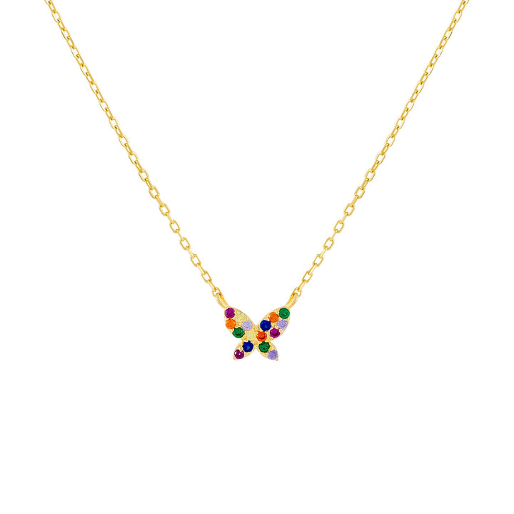 Multi-Color Pavé Rainbow Butterfly Necklace - Adina Eden's Jewels