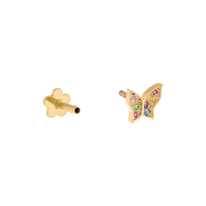 CZ Rainbow Butterfly Threaded Stud Earring 14K - Adina Eden's Jewels
