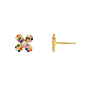 Multi-Color CZ Mini Rainbow Flower Stud Earring - Adina Eden's Jewels