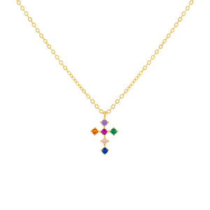 Multi-Color CZ Rainbow Cross Necklace - Adina Eden's Jewels
