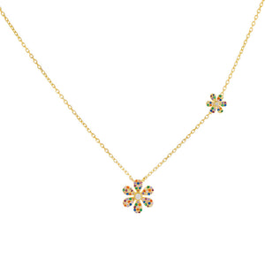 Multi-Color CZ Rainbow Double Flower Necklace - Adina Eden's Jewels