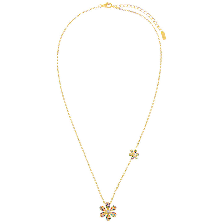  CZ Rainbow Double Flower Necklace - Adina Eden's Jewels