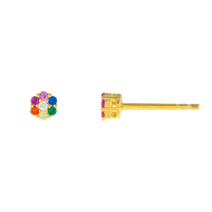 Multi-Color / 4 MM Tiny CZ Flower Stud Earring - Adina Eden's Jewels
