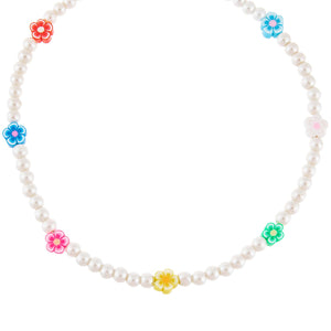 Multi-Color Neon Color Flower Pearl Necklace - Adina Eden's Jewels
