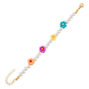 Multi-Color Neon Color Flower Pearl Bracelet - Adina Eden's Jewels