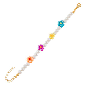 Multi-Color Neon Color Flower Pearl Bracelet - Adina Eden's Jewels