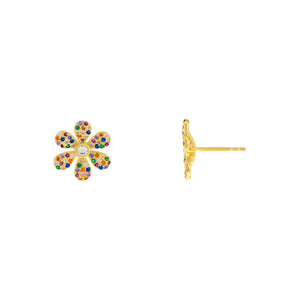 Multi-Color CZ Rainbow Flower Stud Earring - Adina Eden's Jewels