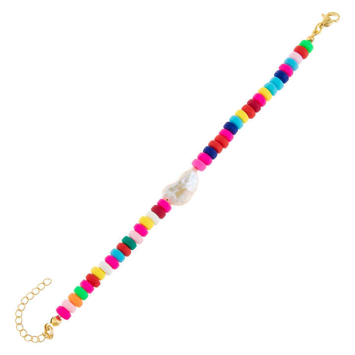 Multi-Color Neon Beaded Baroque Pearl Bracelet - Adina Eden's Jewels