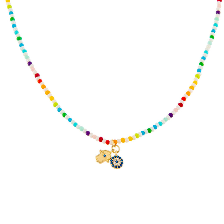 Multi-Color Hamsa X Evil Eye Rainbow Beaded Necklace - Adina Eden's Jewels