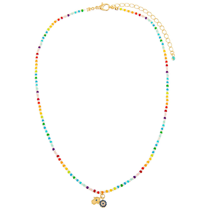  Hamsa X Evil Eye Rainbow Beaded Necklace - Adina Eden's Jewels
