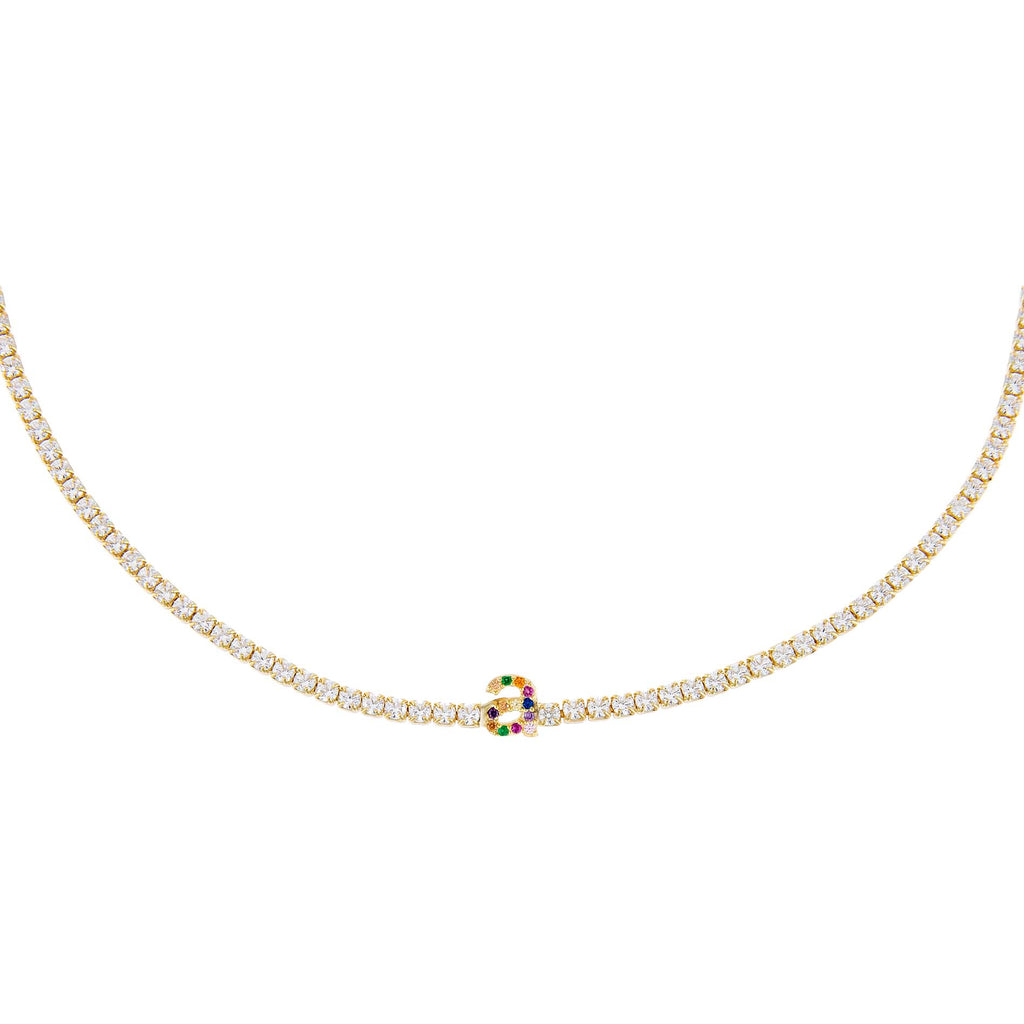 Multi-Color CZ Rainbow Lowercase Initial Tennis Choker - Adina Eden's Jewels