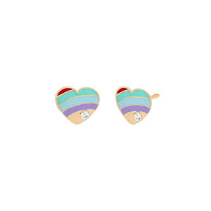 14K Gold Kids Multicolored Enamel Heart Stud Earring 14K - Adina Eden's Jewels