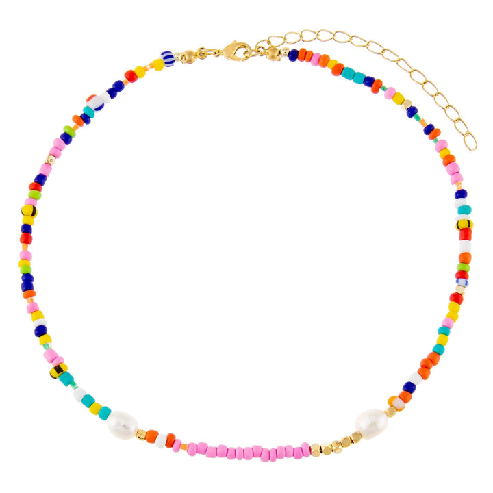  Multi Color Beaded X Pearl Choker - Adina Eden's Jewels
