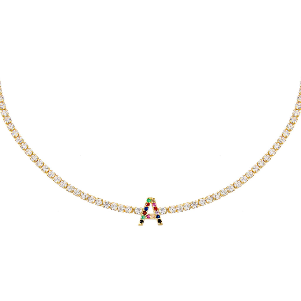Multi-Color / A CZ Rainbow Uppercase Initial Tennis Choker - Adina Eden's Jewels