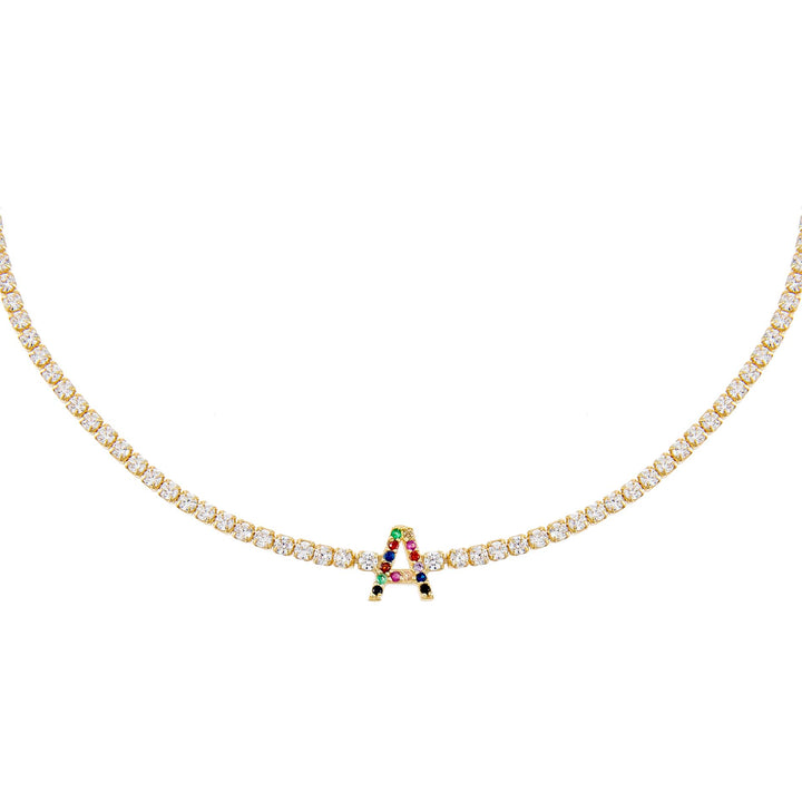 Multi-Color / A CZ Rainbow Uppercase Initial Tennis Choker - Adina Eden's Jewels