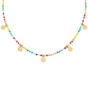 Multi-Color Rainbow Smiley Face Beaded Necklace - Adina Eden's Jewels
