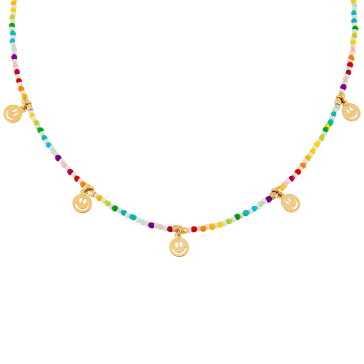 Multi-Color Rainbow Smiley Face Beaded Necklace - Adina Eden's Jewels