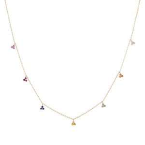 Multi-Color Diamond Rainbow Multi Cluster Necklace 14K - Adina Eden's Jewels