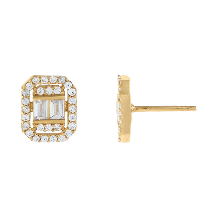 14K Gold CZ Illusion Baguette Stud Earring 14K - Adina Eden's Jewels