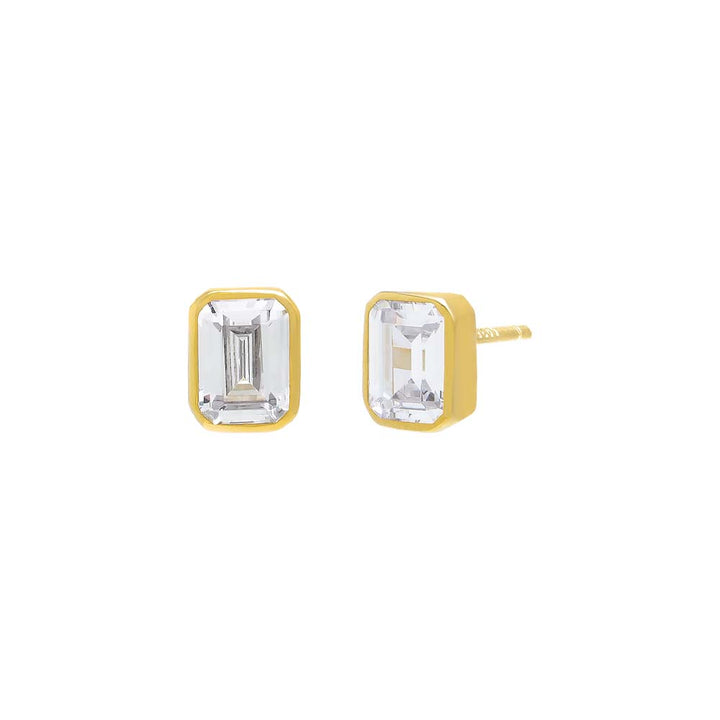 Gold / Pair / 7MM Emerald Bezel Stud Earring - Adina Eden's Jewels