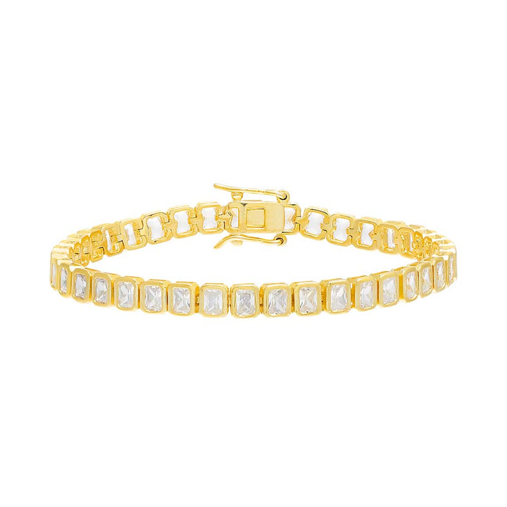 Gold / Emerald / 4MM Emerald Bezel-Set Tennis Bracelet - Adina Eden's Jewels