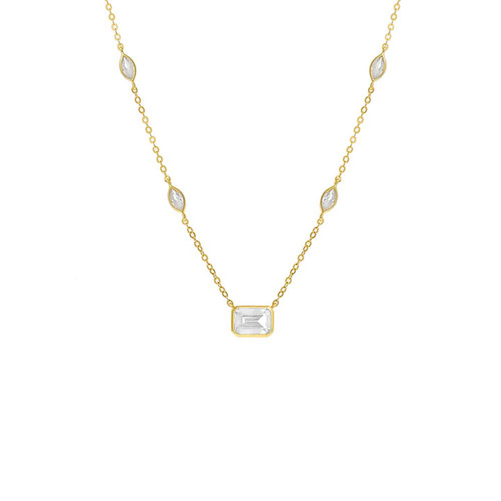 Gold Colored Emerald X Marquise Bezel Station Necklace - Adina Eden's Jewels