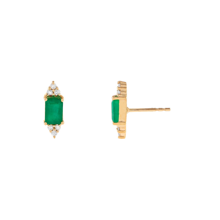 14K Gold Diamond X Emerald Baguette Stud Earring 14K - Adina Eden's Jewels