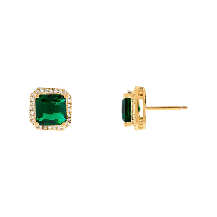 Emerald Green CZ Colored Illusion Square Stud Earring - Adina Eden's Jewels