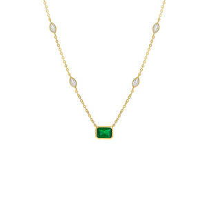 Emerald Green Colored Emerald X Marquise Bezel Station Necklace - Adina Eden's Jewels