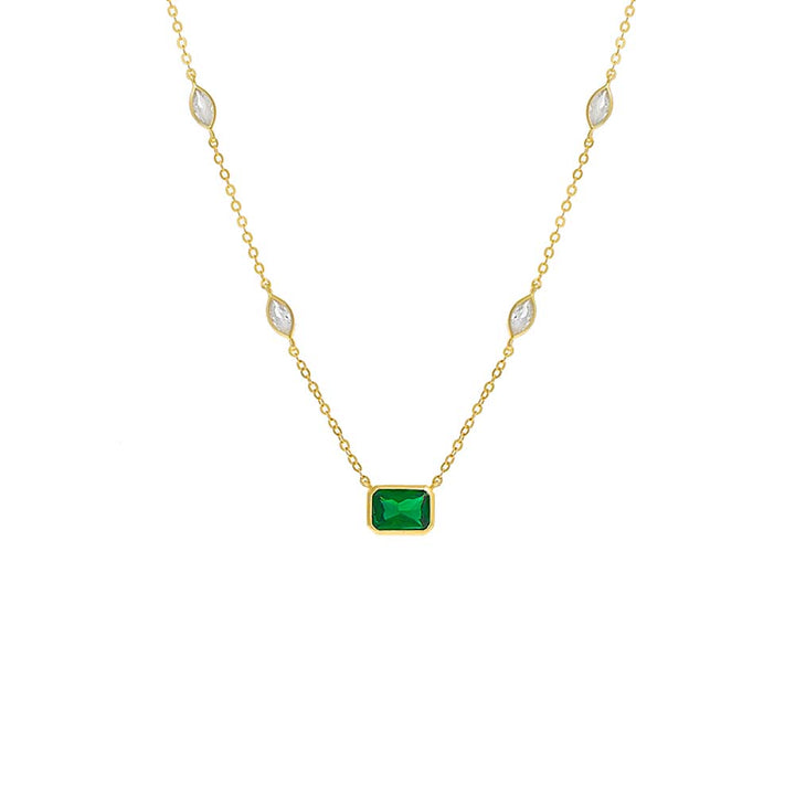 Emerald Green Colored Emerald X Marquise Bezel Station Necklace - Adina Eden's Jewels
