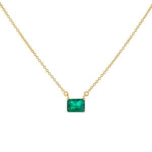 Emerald Green Diamond Emerald Stone Necklace 14K - Adina Eden's Jewels
