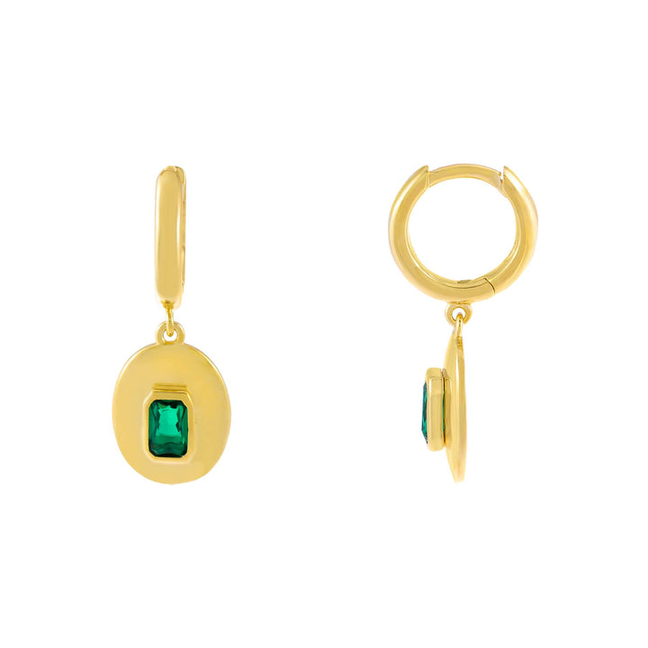 Emerald Green CZ Baguette Locket Huggie Earring - Adina Eden's Jewels