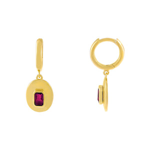 Magenta CZ Baguette Locket Huggie Earring - Adina Eden's Jewels