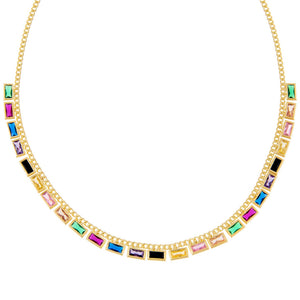 Multi-Color Multi-Color Baguette Cuban Chain Choker - Adina Eden's Jewels