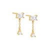 Gold / Pair Baguette X Solitaire Chain Stud Earring - Adina Eden's Jewels